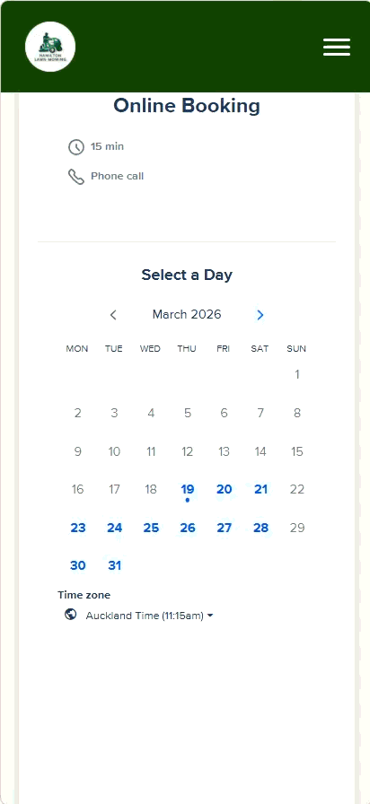 New booking and contact flow for Hamilton Lawn Mowing